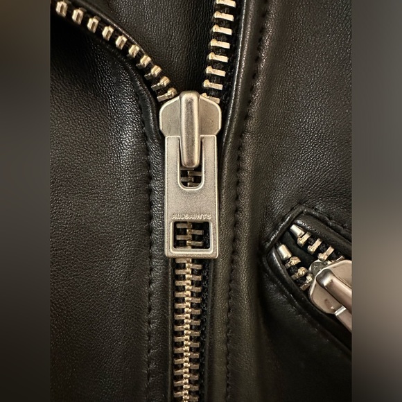 AllSaints Balfern Belted Hem Leather Biker Jacket - Picture 9 of 13